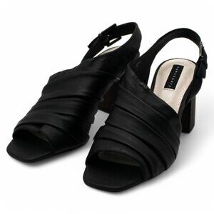 Santuary Womens Rev up Faux Leather Slip on Heel Sandals Black 11 Medium